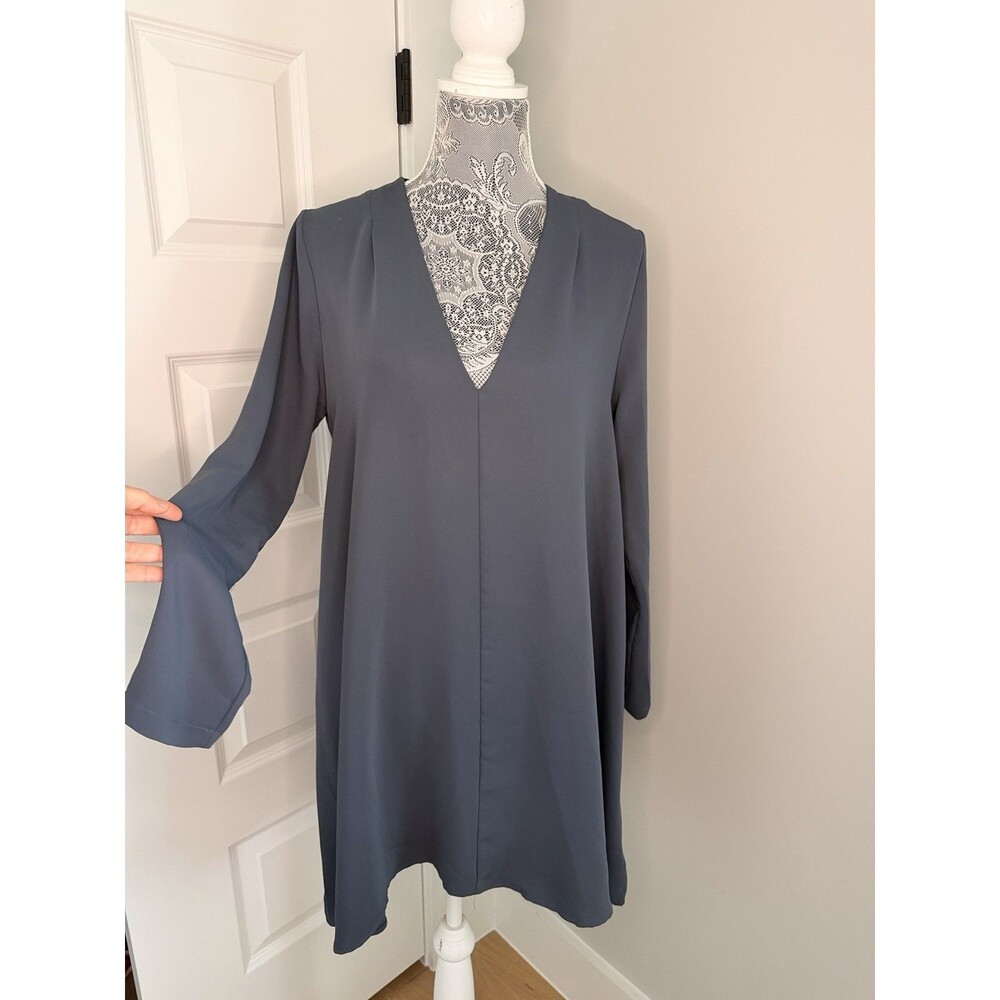 ASTR The Label Dress Chiffon Long Sleeve Sheer Elegant Boho Gray